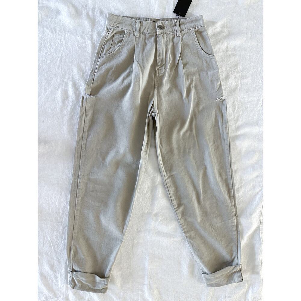 Nasty Gal Slash Thigh Wide Taper Jean Stone